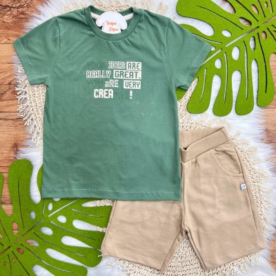 Conj CREATIVE verde e bermuda Caqui
